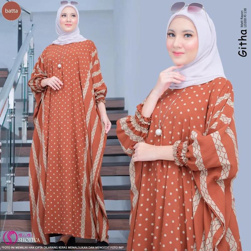 Batik Laris Joyo - Kaftan Wanita Jumbo XXXXL  Motif Githa Vol 5 Lengan Panjang Busui Resleting Rayon Tebal 1