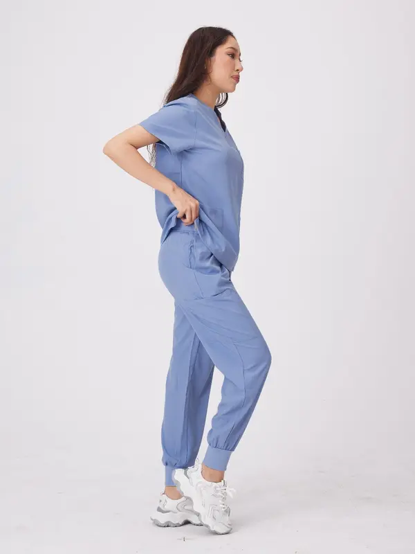 Women's Solid Color V Neck Pocket Top & Pants Workwear Set, Casual Comfy Breathable Two-piece Set for Daily Wear, Women's Workwear for All Seasons 8