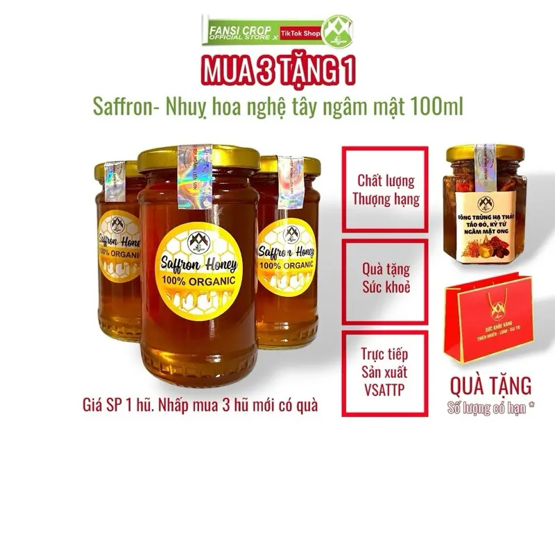 Saffron ngâm mật ong Fansi nguyên chất chính hãng thượng hạng, lọ 100ml 0