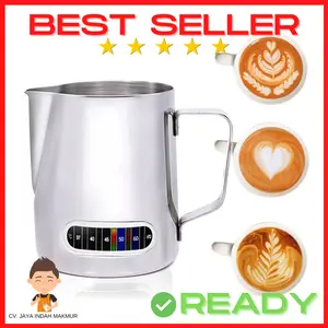 Milk Jug Termometer Stainless Steel 350ml & 600 ml Latte Art Coffee Maker Teko