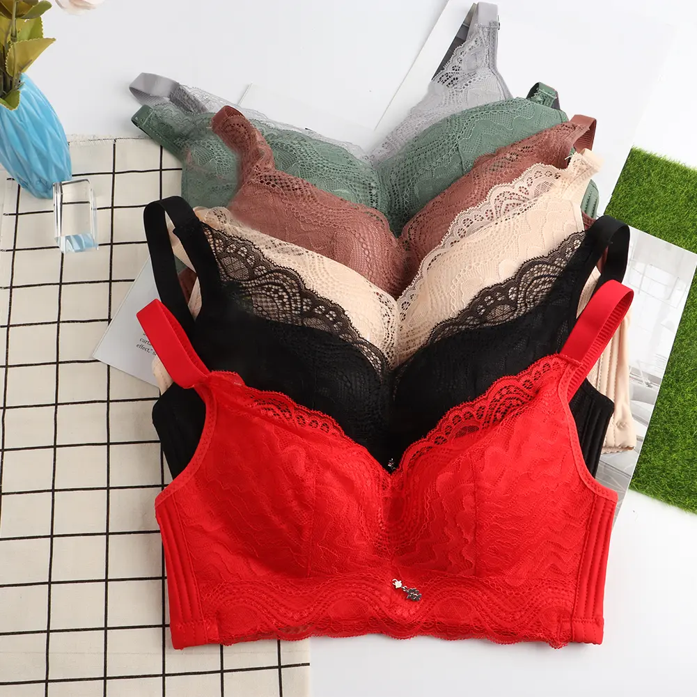 Red Makeup Lover Sexy Lace Underwear Women's Rimless Gather-Up Traceless Breathable Comfortable Bra Tube Top Women's Corset Lady Bustier Camisole Bralettes