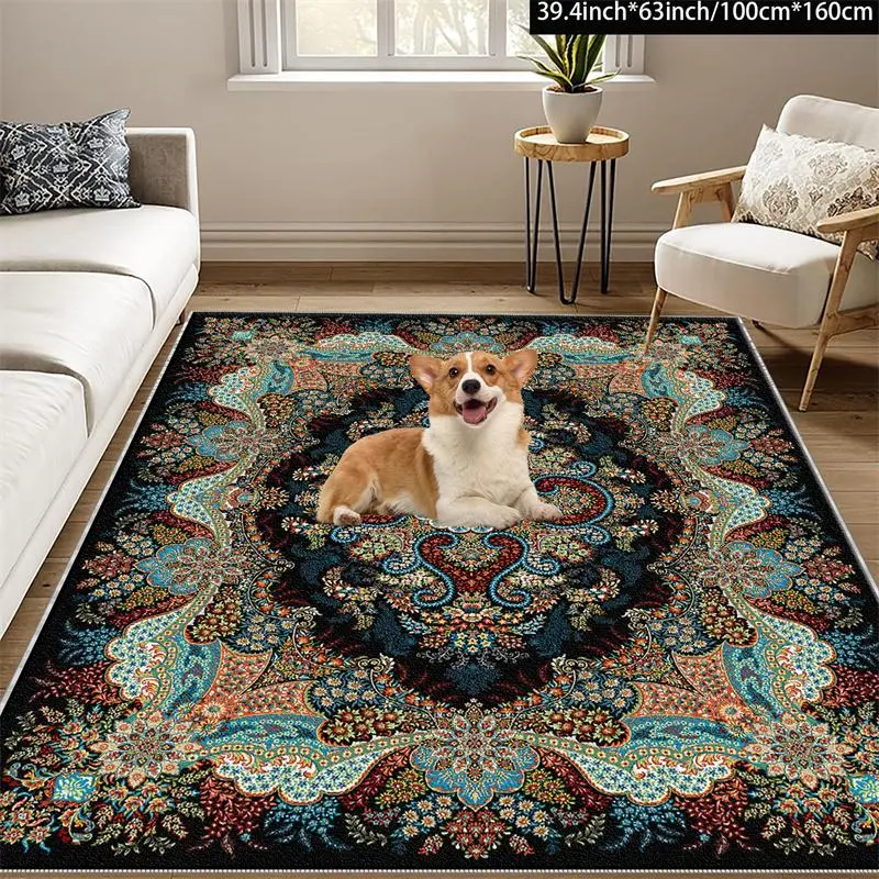 Floral Pattern Non-slip Pet Mat, 1 Count Colorful Printed Pet Floor Mat, Comfortable Pet Mat for Older Pets Or Pets with Joint Problems, Pet Supplies 4
