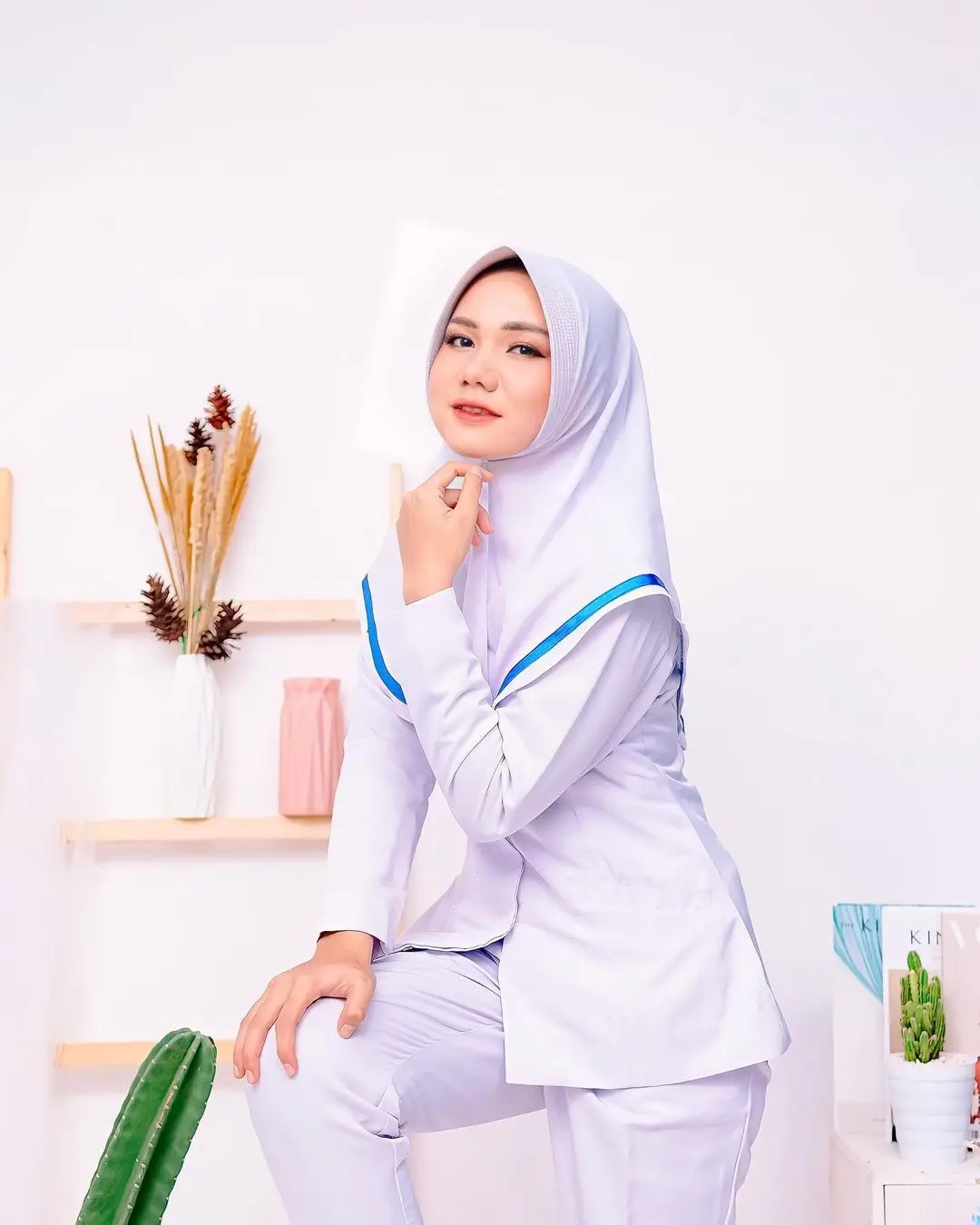 Hijab Perawat, Bidan, Perawat, Rekam Medis, Suster Jersey Premium List Pita Khimar Muslim Instan Kerudung Syari Wanita