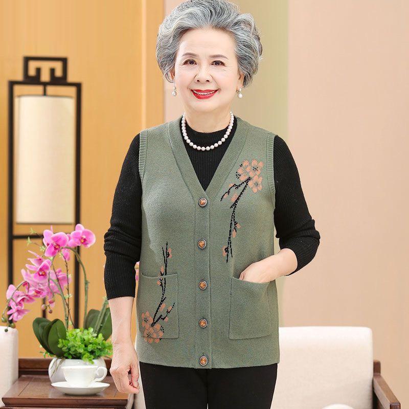 Áo khoác gile trung niên, áo khoác len trung niên nữ cho bà nội bà ngoại, áo len ghi lê cổ V có túi cho phụ nữ trung tuổi Top Women Kem