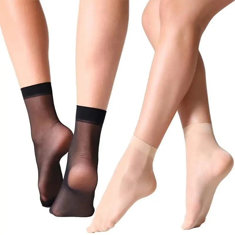 Tất Lụa Nữ, Hàng Mới Về, 5 / 1 Đôi, Màu Da Đen Và Trong Suốt, Mỏng Và Thoải Mái, Được Làm Bằng Nylon, Thích Hợp Cho Mùa Hè, Tất Ngắn Đến Mắt Cá Chân, Thời Trang, Dành Cho Nữ 2
