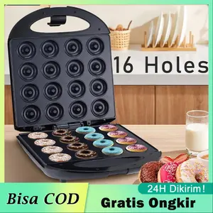 Donut Maker /Donat Elektrik Untuk Bakery Kids Cemilan Dessert/ Multifungsi Mesin Kue Anti Lengket Listrik Dua Sisi Donat 16/6 Lubang