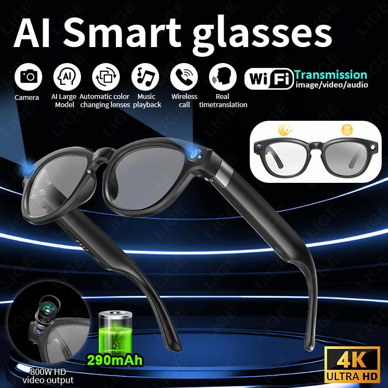 LIGE Smart AI Glasses 800W 4K HD Camera Shooting Video 290mAh Chat Voice Control Translation Bluetooth Call Color-change Lenses - Image 2