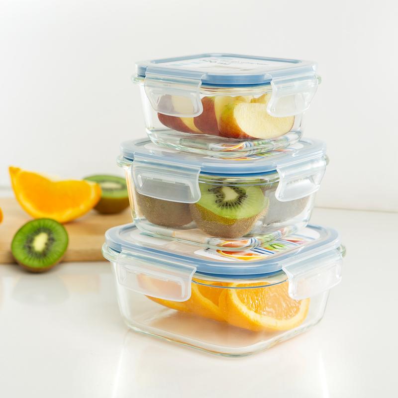  Hộp thuỷ tinh vuông Inochi - Nikko - Đựng thực phẩm đồ ăn thức ăn trong ngăn đá tủ lạnh 