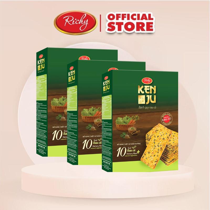 Combo 3 hộp bánh Kenju rau củ 288g, bánh quy giòn snack ăn vặt
