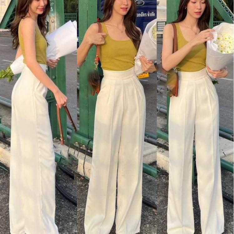 Quần Suông Nấm Lùn bigsize Nữ Ống Suông Khóa Hông dài 95cm  Cạp Cao ]. Pants Jean