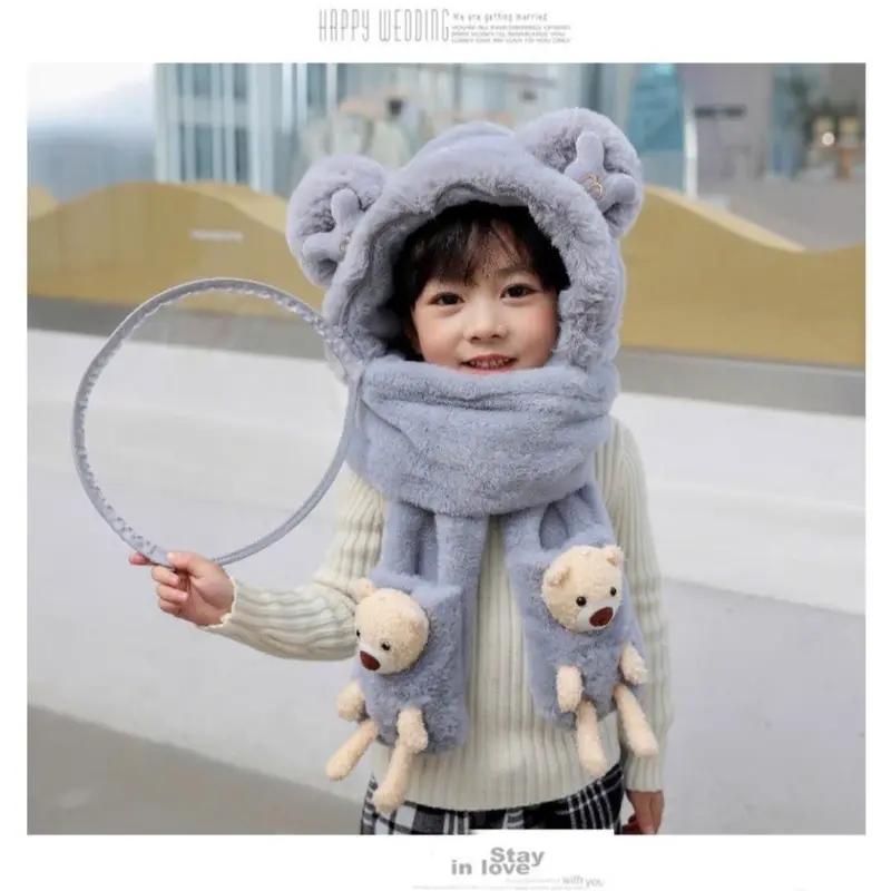 Mũ Len Trùm Đầu Tai Gấu Có Kính Chắn Gió,Bụi,Kèm Bao Tay Con Gấu,Chất Liệu Lông Thỏ Dày Dặn Mềm Mịn[Tay Gấu Có Kính] 3