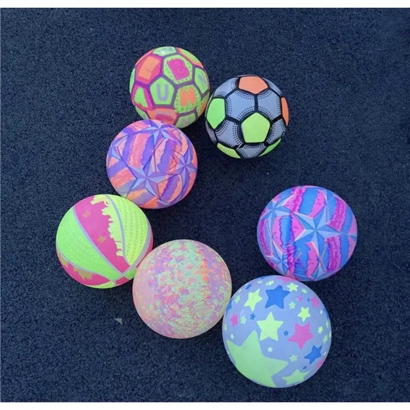 MK Mainan Bola Karet Motif Warna Warni Menyala Lampu LED Mainan Bola Anak Toys 1