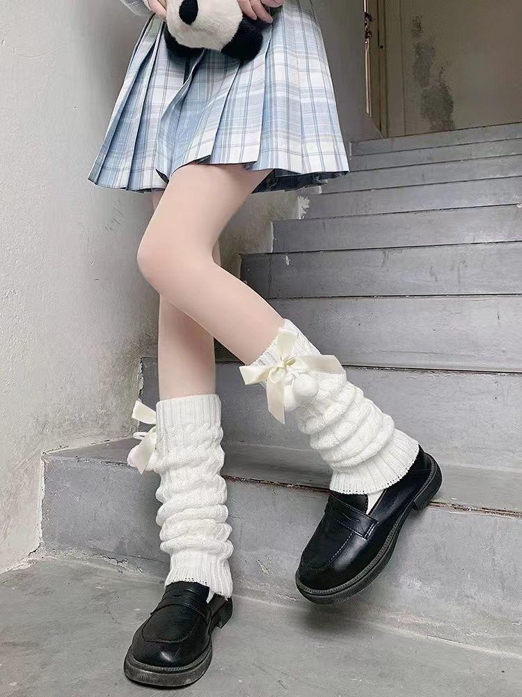 Product Introduction of Tất Chân Phong Cách Lolita, Nhật Bản Và Dễ Thương, Có Quả Bóng Lông, Nơ Cọc, Giữ Ấm Chân, Dành Cho Nữ, Thích Hợp Cho Mùa Thu, Tất Trắng, Nữ 5