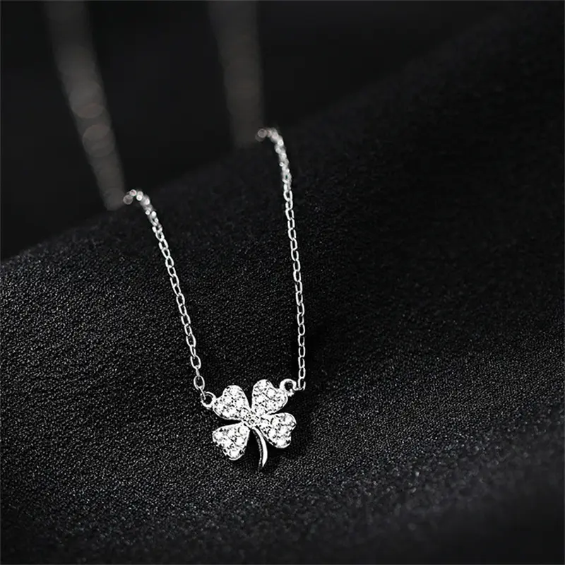 Vòng Cổ Áo Len, Thiết Kế Lá May Mắn Cỏ Bốn Lá, Vòng Cổ Choker, Vòng Cổ Dây Chuyền Mặt Dây Chuyền, Dành Cho Nữ 2