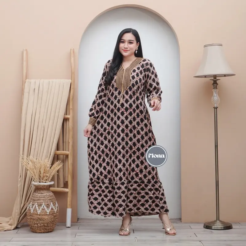 Gamis Renda Sultan Coklatan Rayon Premium Busui Motif Cap Terbaru Karet Muslim 1