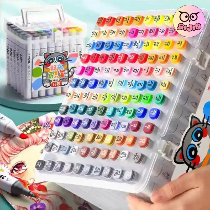 Bút Màu Marker Dầu – Bút Màu 2 Đầu Mực To Nhỏ, Chất Dầu Chống Nước, Nhanh Khô, Màu Sắc Tươi Sáng, Đầy Đủ 24/36/48/60/80/120 Màu - SIJIN 4