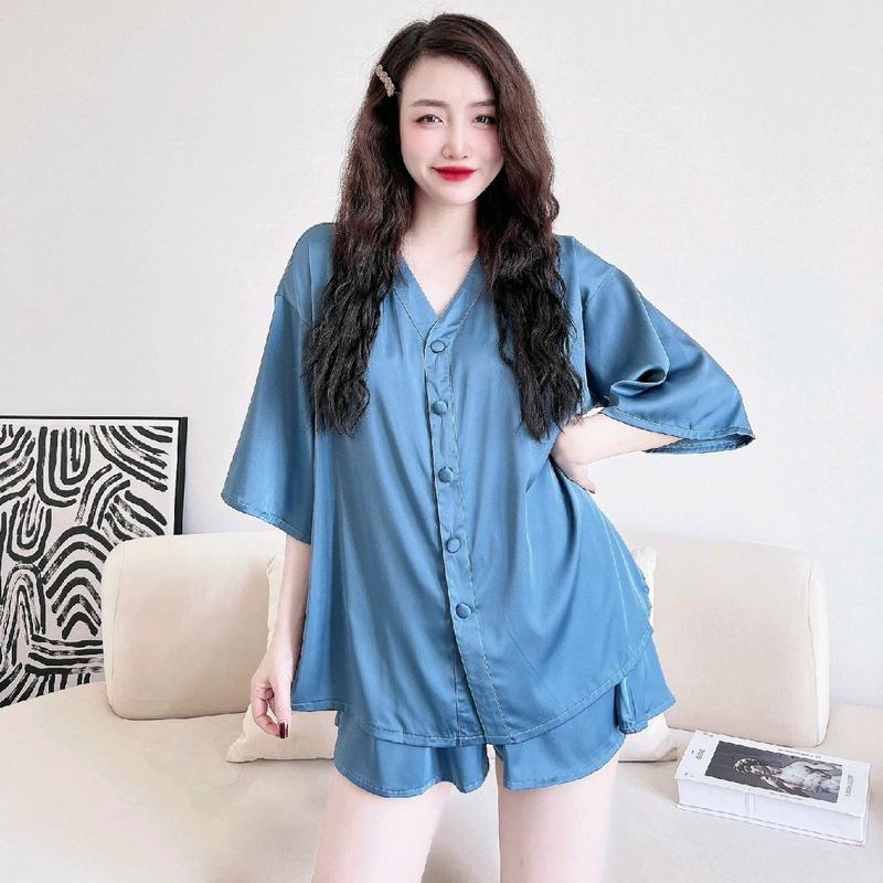  Đồ bộ pyjama nữ nút bọc vải BIGSIZE dưới 80kg Lụa Latin mềm mát Áo dobo tay ngan 