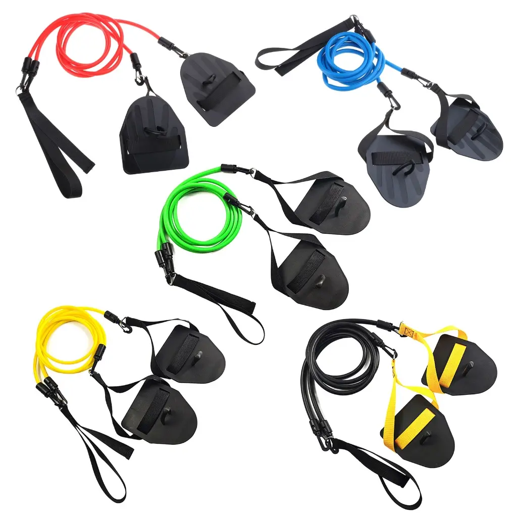 Swimming Resistance Bands with Hand Paddles, Stretch Cord, Fitness Bands for Swimming Training, Arm Strength Exercise