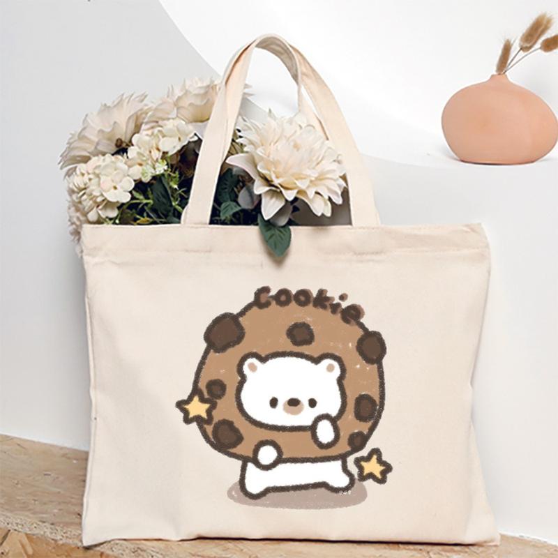 Product Introduction of Cute Cartoon Teddy Bear Printed Canvas Horizontal Handbag Fashionable Versatile One Shoulder Storage Bag 22