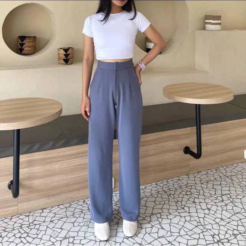 Celana Kulot Shakilla Loose Pants 332 PREMIUM Trousers Wanita Anti Kusut -Highwaist Wanita Bahan Jatuh Celana Kantor Formal / Casual Panjang Basic Shakila Crinkle Hitam 2