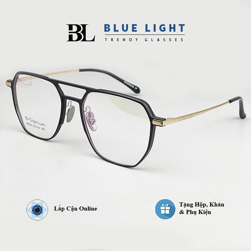 Gọng Kính Cận, Kính Mắt Giả Cận Nam Nữ TITANIUM Cao Cấp Siêu Nhẹ, Chống Ánh Sáng Xanh, Mắt Vuông To Ngang, Đen Bạc, Đen Vàng - BLUE LIGHT