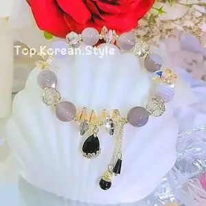 gelang wanita korea batu abu tetesan air elastis premium