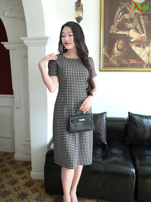 Đầm Suông Caro Trẻ Trung Gọn Dáng DL940 Nữ Women Tre Dress 4