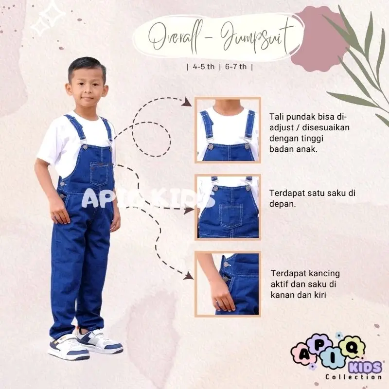 OVERALL JEANS ANAK 4-10 TAHUN - Jumpsuit Baju Kodok Anak Unisex 3