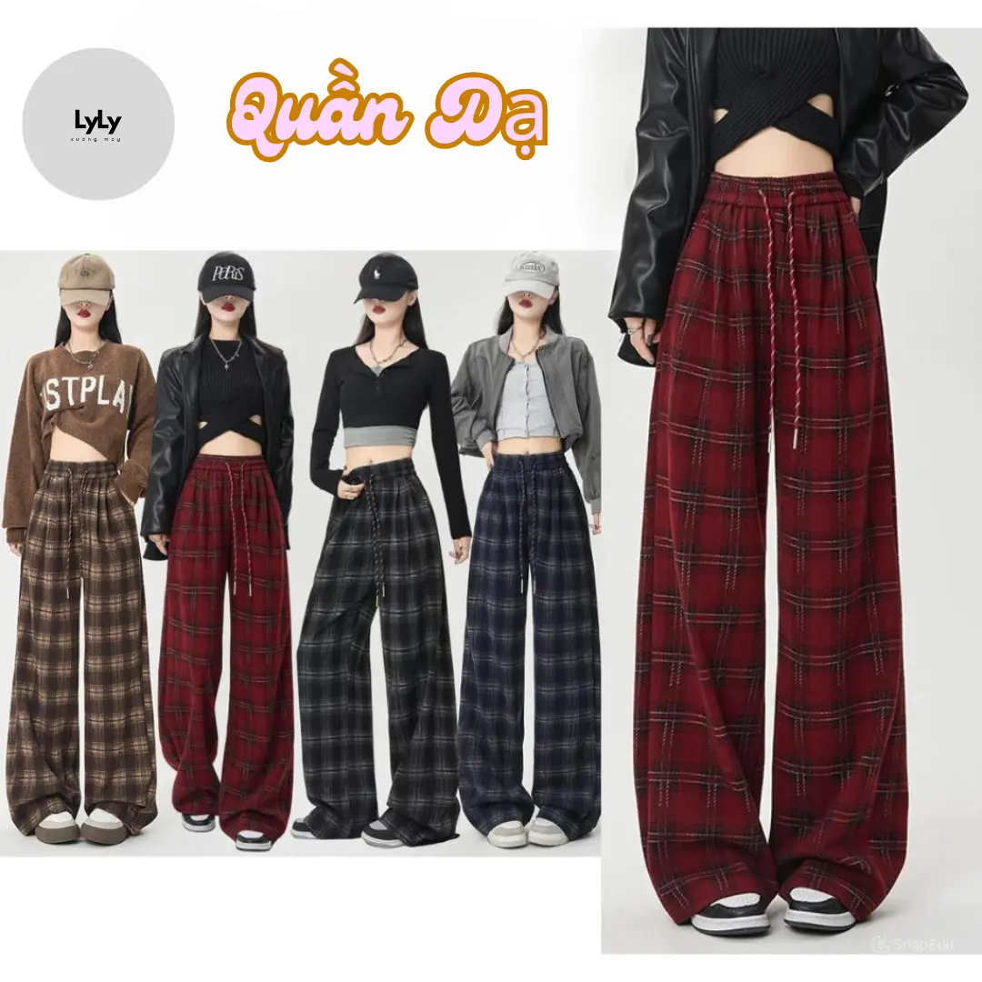 [QCCC] Quần Dạ Suông Dạ Bông Kẻ caro Nam Nữ Ong Nhung Women