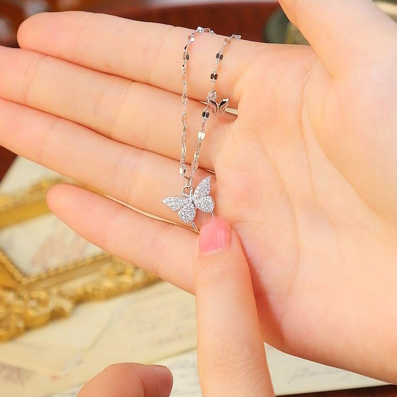 Vòng Cổ Bạc Sterling S925, Vòng Cổ Bướm Dát Đính, Dành Cho Phụ Nữ Và Trẻ Em Gái, Thiết Kế Đặc Biệt, Dây Chuyền Xương Đòn Thích Hợp Làm Quà Tặng Sinh Nhật Bạn Gái Và Bạn Gái 8
