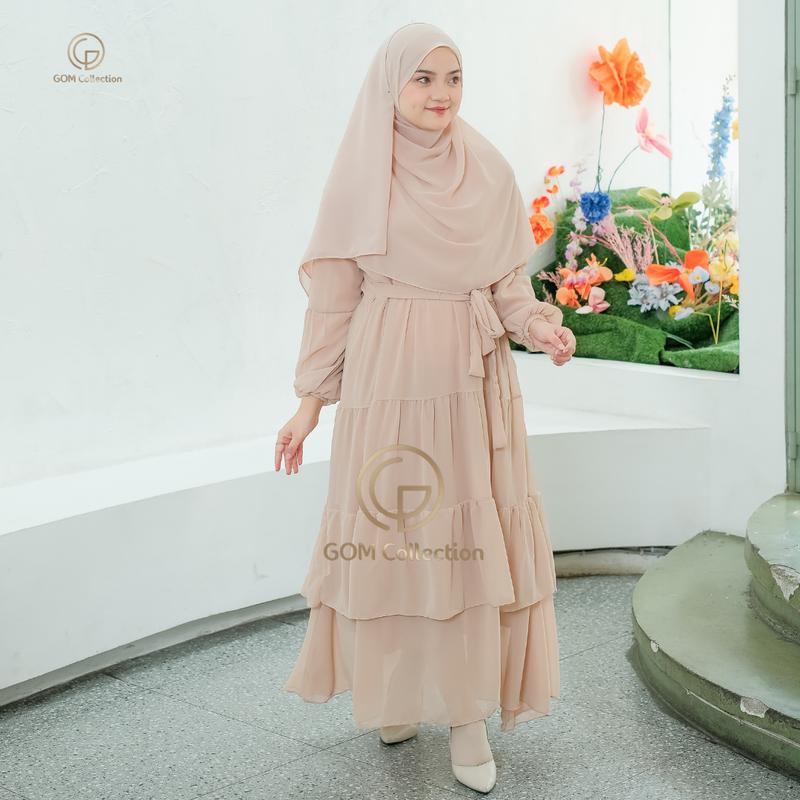Zalwa Set Syari Gamis Set Hijab Pashmina Terbaru Dress Mewah 5