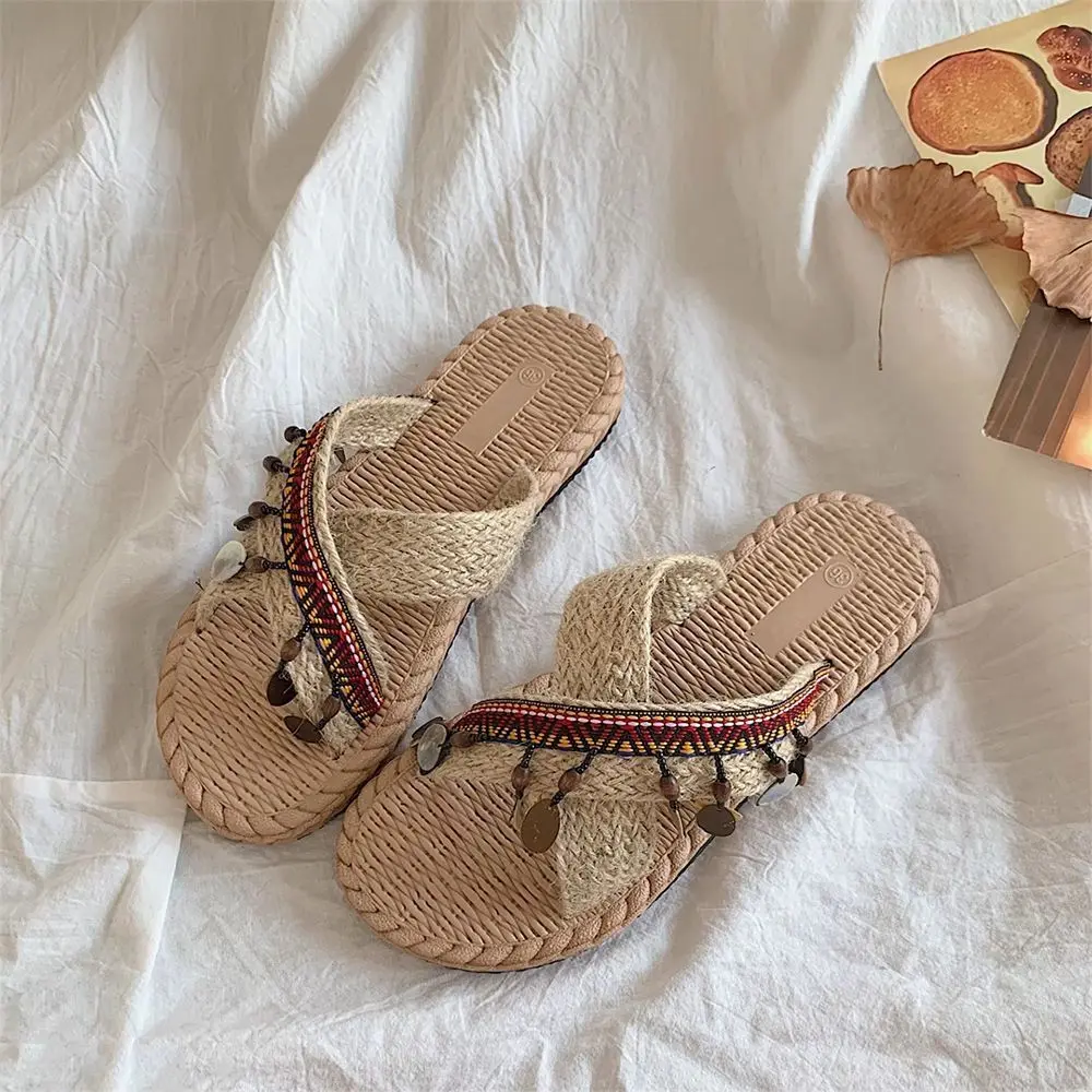 [93% Praise Rate] Ins Handmade Thai Style Woven Beach Slippers Women's Summer Outdoor Wear 2024 New Vacation Ethnic Style Sandals