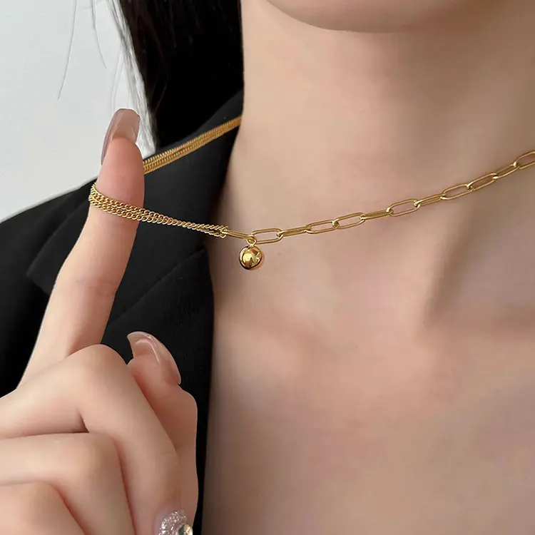 Viral 18K Gold Plated Titanium Steel Necklace 2025 - Non-Tarnish Small Sphere Pendant with Adjustable Cuban Chain, Minimalist Layered Jewelry for Women Men Daily Wear Gift
