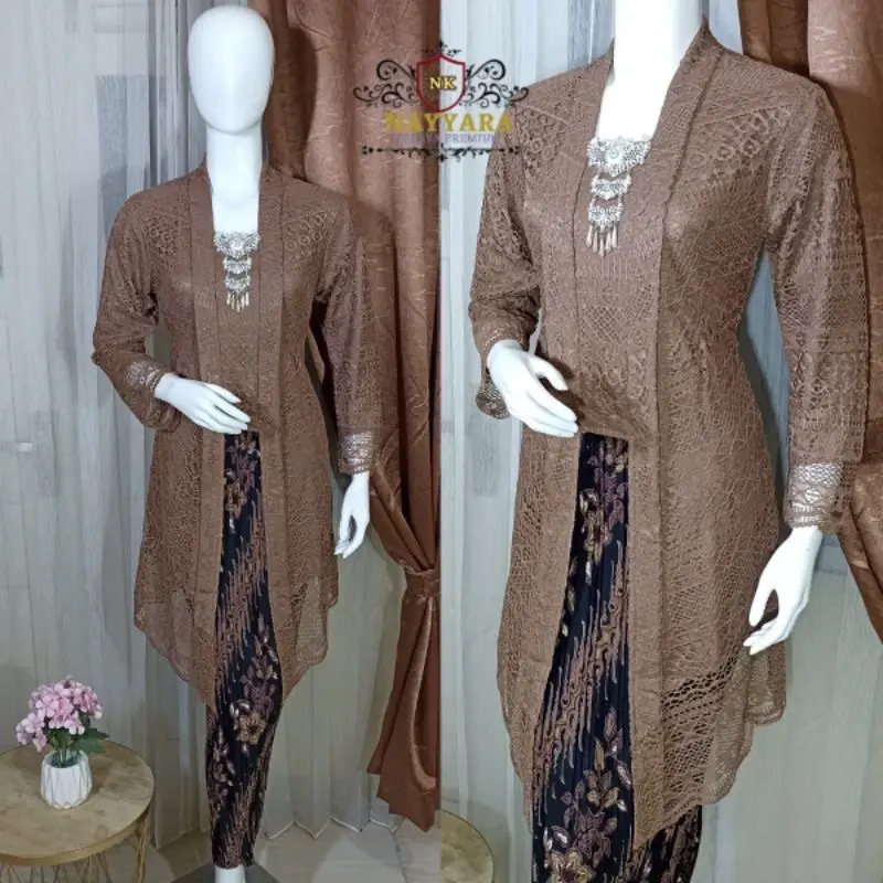 Kebaya Kutubaru Modern Dan Mewah 2025 / Setelan Tunik Brokat Encim  Set Rok Batik/ Baju Kondangan Atasan Pesta ,Lamaran ,Dan Wisuda Motif Silk Dress Panjang Wanita Aurora Remaja