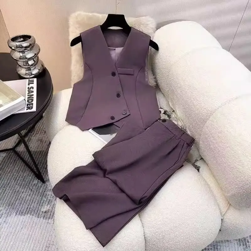 FADFAD Setelan Rompi Tanpa Lengan Celana Wide Leg Dua Potong 0