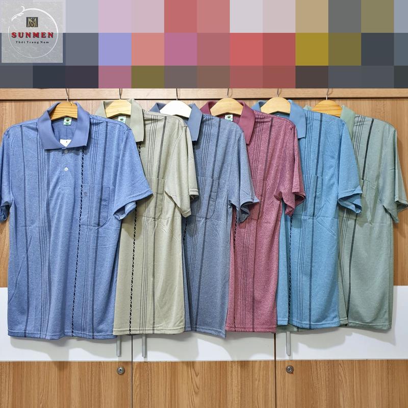 [TÁO MÈ] Áo Thun Nam Có Túi Trung Niên Loại Sọc Cổ Bẻ From Rộng Tay Lỡ Size Từ 50 - 75kg Menswear Polo Có Cổ Tay Ngắn thông thường hàn quốc áo polo