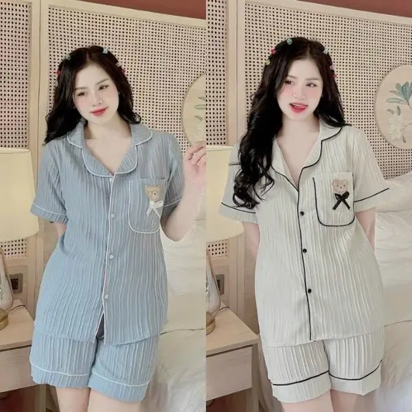 Bộ đồ ngủ nữ cộc tay đũi gân mùa thu nhiều màu Freesize - Quần Ngủ, Áo