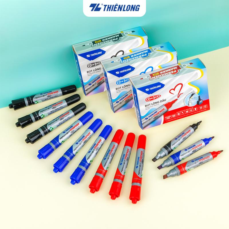 Bút lông dầu Thiên Long PM-09 - Bút có 2 đầu - Mực nhanh khô, đạt tiêu chuẩn Châu Âu, bám dính tốt trên nhiều vật liệu