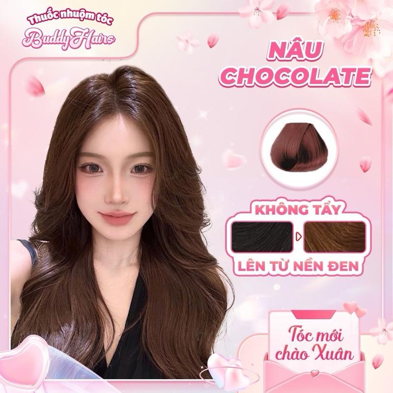 Thuốc nhuộm tóc NÂU CHOCOLATE, NÂU SOCOLA không cần dùng tẩy tóc của Buddyhairs, phù hợp học sinh công sở, tặng kèm găng tay mũ trùm