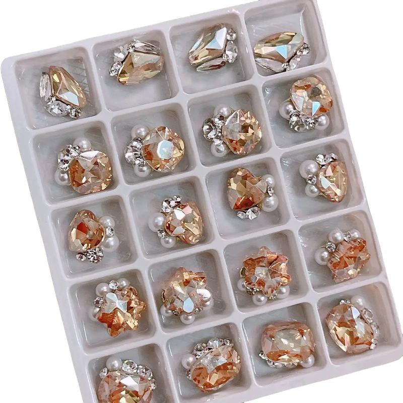  Sét đá khối màu vàng trà 20 viên sáng ,phụ kiện làm nail nữ 