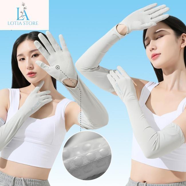 Găng Tay Chống Nắng Dài Tay, Chất Vải Lụa Lạnh Thoáng Mát Bảo Vệ Cánh Tay Đi Xe Cho Nữ
