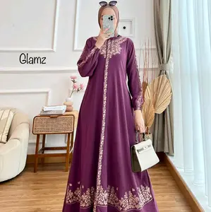 Diyanah GLZ / Ready 1warna Purple / GAMIS BORDIR AIRFLOW /  Airflow krinkle Aplikasi bordir