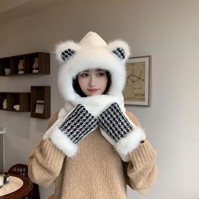 Mũ Gấu Lông  Kèm Găng Tay Khăn Quàng Cổ Siêu Ấm 4