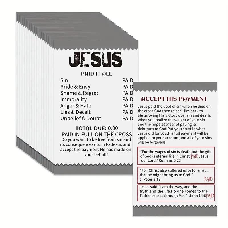 Jesus Paid It All Card, 100pcs Pocket Gospel Prayer Card, Bible Verse Card Gift for Friends & Family 0