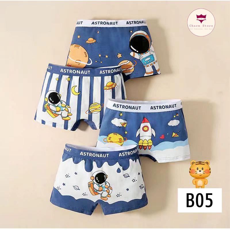 Set 4 quần lót đùi chip đùi bé trai 7-33kg (2-10 tuổi) cotton cao cấp co dãn thoải mái mềm mịn, nhiều hình dễ thương, quần sịp bé trai cao cấp