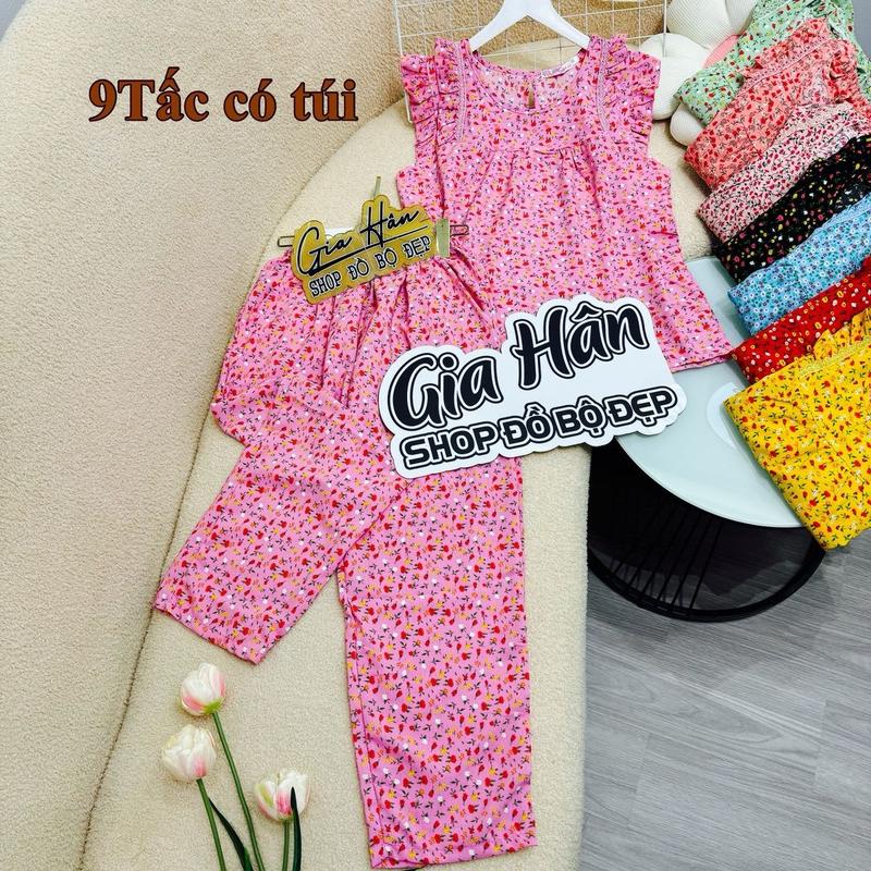 Set đồ bộ nữ mặc nhà quần dài 9T có túi quần vải lụa 100D mềm mịn đẹp may kĩ hoạ tiết hoa nhí Women