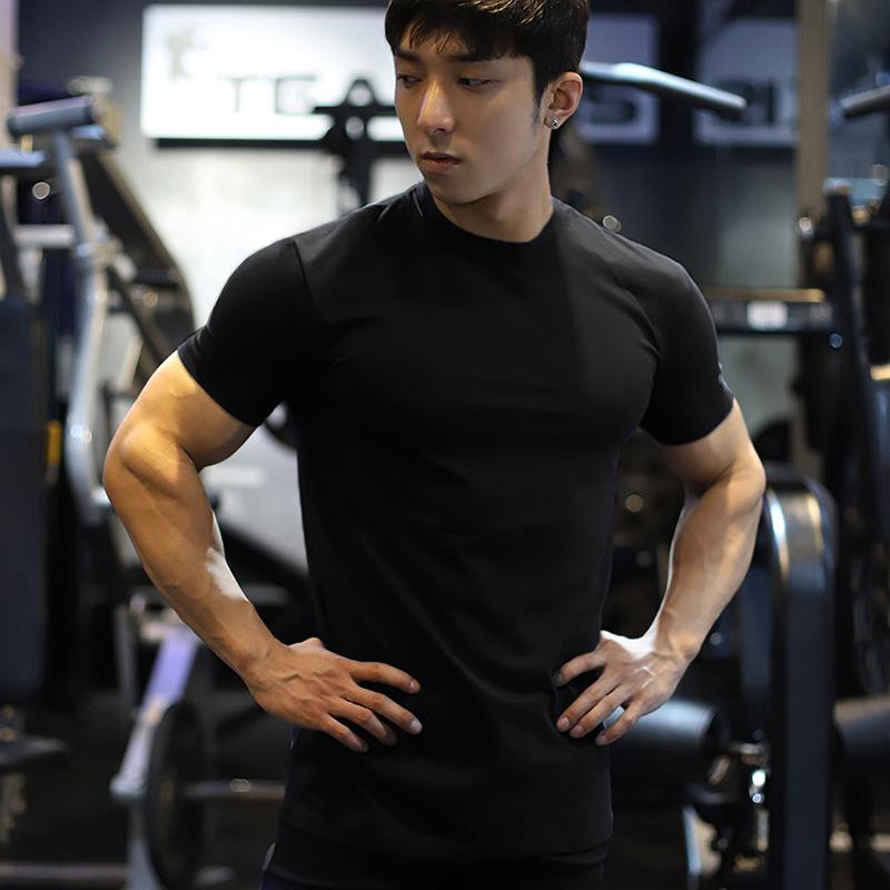 Product Introduction of 1Pcs Men's Summer Solid Color Slim Fit Elastic Loose Sports Short Sleeve 14