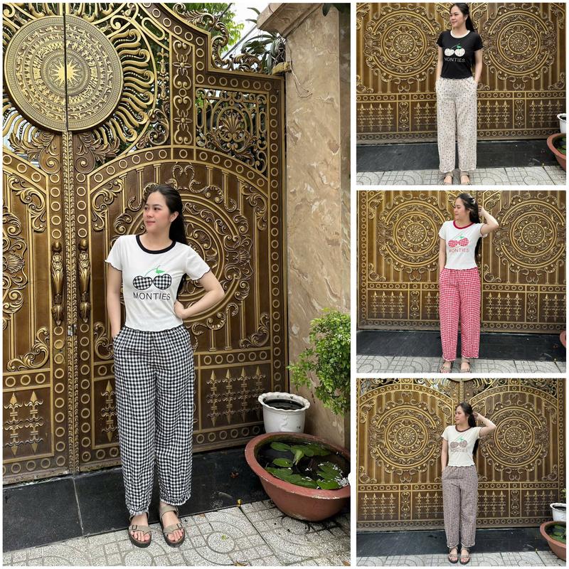 Sét bộ áo baby tee thêu trái cherry lai viền phối quần baggy lai bèo trẻ trung dễ thương