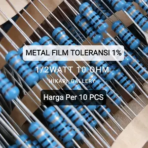 [10 Pcs] RESISTOR METALFILM 10 OHM 1/2 Watt TOLERANSI 1% RESISTOR 0.5 watt 10OHM 1% isi 10pcs RESISTOR Metal film SETENGAH WATT 10ohm murah harga grosir