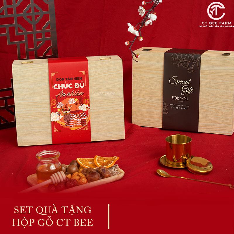 Set quà tặng cao cấp trà thảo mộc & mật ong CTG330 Hộp Gỗ Thông + Túi + Gáo Múc Mật Ong - Tặng Thiệp 2